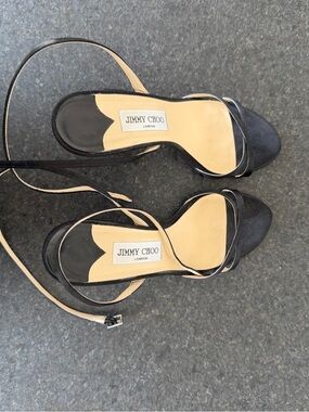 Jimmy Choo Black Open-Toe Ankle-Tie Heels